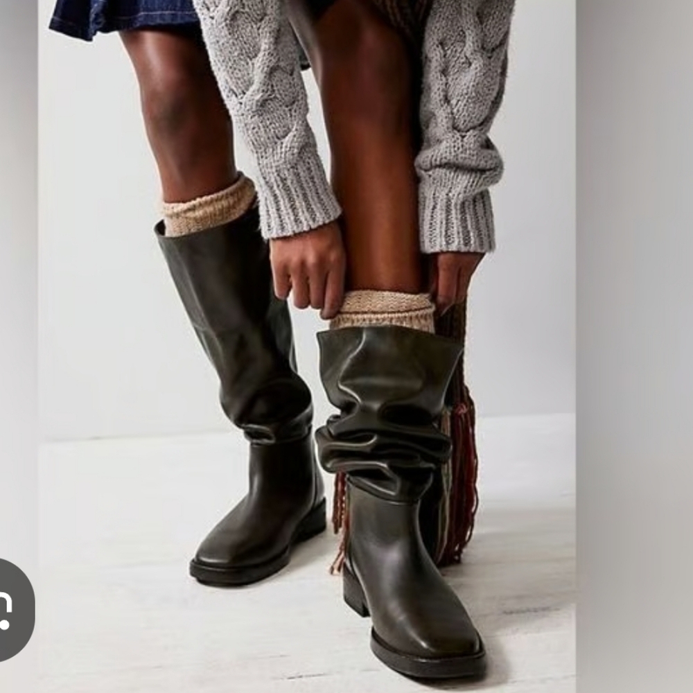 Olive Green Green Free People Leather Knee-High Leather Boots Size EU37/US7